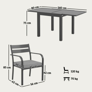 Set de Grădină cu Masă Extensibilă și 6 Scaune Stivuibile Gri - Img 3