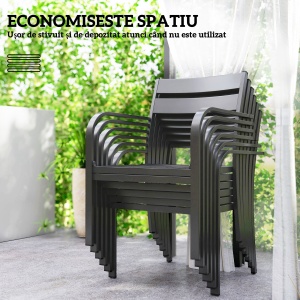 Set de Grădină cu Masă Extensibilă și 6 Scaune Stivuibile Gri - Img 6