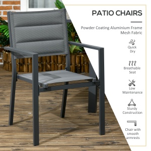 Set de Gradina din Aluminiu 7 Piese cu Masa Dreptunghiulara Extensibila si 6 Scaune de Exterior cu Sezuta din Plasa Respirabila, Gri - Img 6