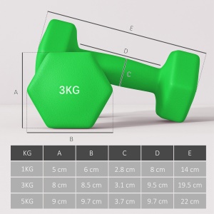 Set de haltere cu suport, 3 perechi de greutăți de 2 x 1 kg, 2 x 3 kg, 2 x 5 kg, Multicolor - Img 3