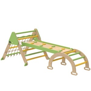 Set de Joacă pentru Copii 5 în 1 cu Triunghi, Perete Neted și Arc, din Lemn de Plop și Pin, 191.5x74.5x63 cm