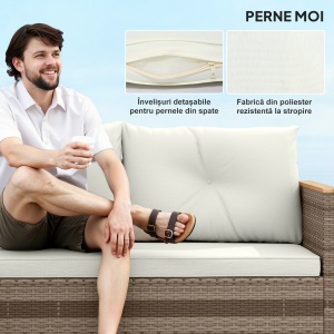 Set de Mobilier de Grădină din 3 Piese cu Canapea, Șezlong și Măsuță de Cafea, 128x66x66 cm, Kaki - Img 5