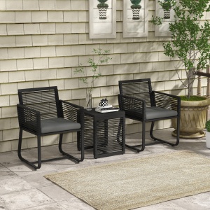 Set de Mobilier de Grădină din 3 Piese din Ratan, Set cu Masă din Sticlă Securizată și Perne Moi, 53x57x77 cm, Negru - Img 2