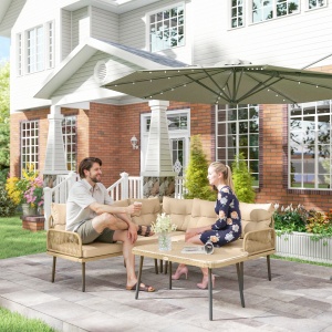 Set de Mobilier de Grădină din 4 Piese cu 2 Canapele, Fotoliu de Colț și Măsuță de Cafea, 100x68x74 cm, Bej - Img 2