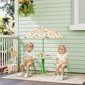 Set de Mobilier de Grădină din 4 Piese cu Masă, Scaune și Umbrelă de Soare Reglabilă, 50xΦ49,5 cm, Verde - Img 2