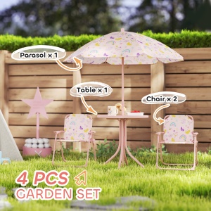 Set de Mobilier de Grădină din 4 Piese cu Masă, Scaune și Umbrelă de Soare Reglabilă, 50xΦ49,5 cm, Roz - Img 4
