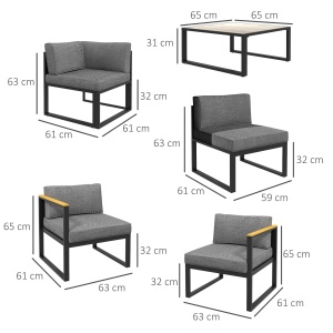Set de Mobilier de Gradina din 6 Piese cu Pernute de Grosime 10 cm, Set de Canapea cu Cadru din Aluminiu - Img 3