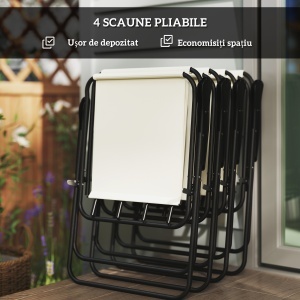 Set de Mobilier de Grădină din 6 Piese cu Umbrelă de Soare, Masă și Scaune Pliante, Ф80x70 cm, Alb Crem - Img 5
