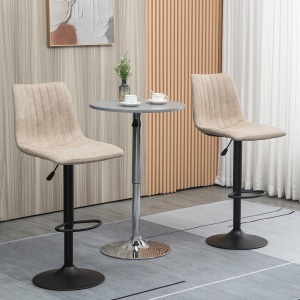 Set de scaune de bar reglabile pe inaltime 2 piese cu suport pentru picioare, otel si poliester, 47,5x57,5x95-116 cm, maro deschis - Img 2
