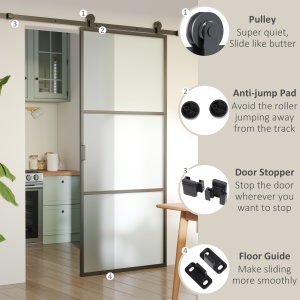 Set feronerie ușă culisantă, oțel carbon, suport 100 kg, pentru uși lemn 3.5-4.5 cm - Img 5