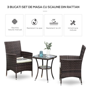 Set Fotolii de Gradina in Rattan cu Masa,Maro - Img 4