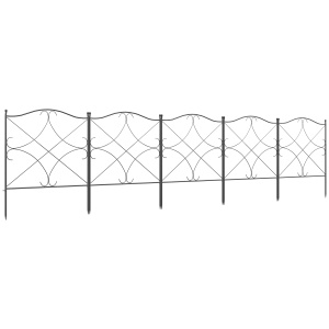 Set Gard de Grădină cu 5 Panouri și Stâlpi, Gard Decorativ din Metal, 305x62 cm, Negru - Img 1