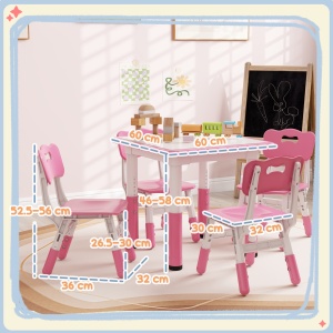 Set Masa & Scaune Reglabile 18–60 luni cu Tablita – Roz - Img 3
