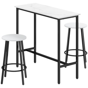 Set Masă și 2 Scaune de Bar din PAL, MDF și Oțel, 100x40x90 cm, Alb și Negru