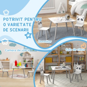 Set Masă și 2 Scaune pentru Copii de 3-8 Ani cu Desene de Animale, 60x60x44 cm, Gri - Img 6