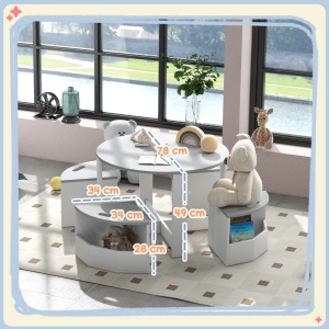 Set Masă și Scaun pentru Copii, Masă și Scaune pentru Copii din 5 Piese cu Depozitare, pentru Clasă, Creșă, Grădiniță, 78x78x49 cm, Gri - Img 3