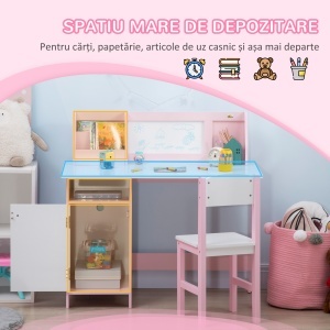 Set Masă și Scaune pentru Copii 5-8 Ani cu Spațiu de Depozitare, Tablă și Scaun, 90x45x85 cm, Roz - Img 4
