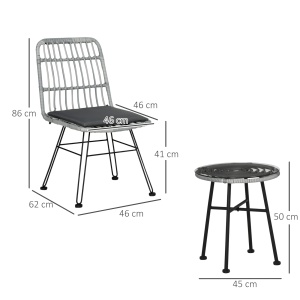 Set masuta de cafea si 2 scaune , din ratan PE, Gri - Img 3
