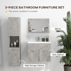 Set Mobilier Baie – 3 Piese: Oglinda, Chiuveta, Dulap Depozitare - Img 4