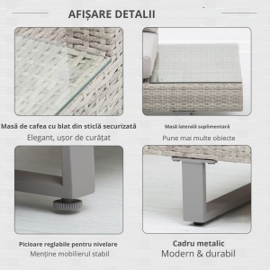Set Mobilier canapele si masuta pentru Gradina din Ratan Gri - Img 4