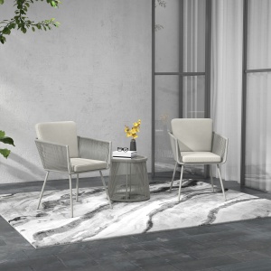 Set Mobilier de Grădina cu 2 Scaune și Măsuță de Cafea cu Blat din Sticlă, Ø49x47 cm, Gri - Img 2