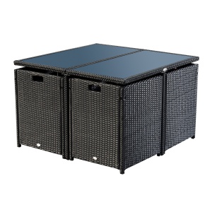 Set Mobilier de Grădină cu Masă de Prânz, 4 Scaune și Perne, 109x109x72 cm, Negru - Img 6