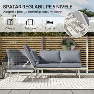 Set Mobilier de Grădină din 3 Piese cu 2 Canapele cu Spătar Reglabil în 5 Poziții și Măsuță, 139x63x65 cm, Gri - Img 5