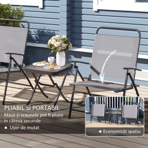 Set Mobilier de Grădină din 3 Piese cu Scaune cu Spătar Reglabil și Masă, 64x70x87 cm, Gri - Img 5