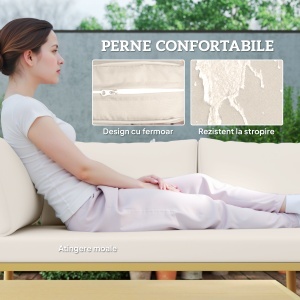 Set Mobilier de Grădină din 4 Piese cu 2 Canapele și 2 Măsuțe de Cafea, 116x65x70 cm, Alb Crem - Img 6