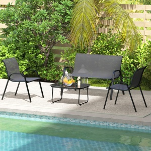 Set Mobilier de Grădină din 4 Piese cu Canapea, 2 Scaune Stivuibile și Măsuță de Cafea, 113x66x79 cm, Negru - Img 2