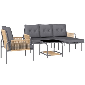 Set Mobilier de Grădină din 4 Piese cu Canapea, Fotoliu, Șezlong și Măsuță, 64x70x78 cm, Gri Închis - Img 1