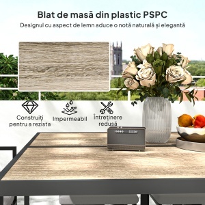 Set Mobilier de Grădină din 9 Piese cu Masă, 4 Fotolii și 4 Scaune, 110x110x75 cm, Gri - Img 6
