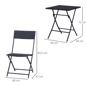 Set Mobilier pentru Grădină din Poly Ratan 3buc Set Masă și 2 Scaune pentru Grădină Pliabile Negru - Img 3