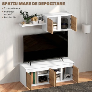 Set Mobilier TV și Dulap Suspendat cu 7 Rafturi și Raft Deschis, Mobilier pentru TV din PAL, 120x41x43,3 cm, Alb - Img 5