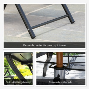 Set pentru Grădină din 7 Piese, cu 6 Scaune Pliabile și Masă cu Orificiu pentru Umbrelă, 150x90x71 cm, Gri - Img 8