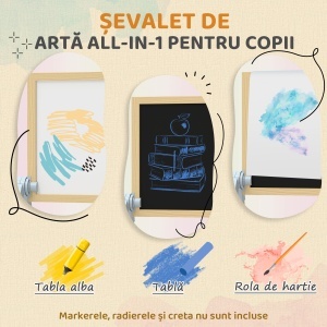 Șevalet pentru copii cu tablă dublă pentru cretă și markere, tablă magnetică și rolă de hârtie, lemn - Img 4