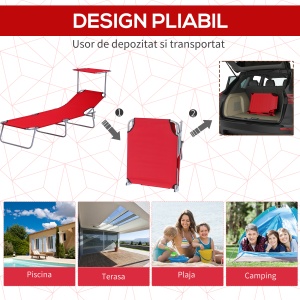 Sezlong de exterior pliabil cu spătar reglabil, șezlong rabatabil cu baldachin pentru plajă, camping, drumeții, grădină - Img 5