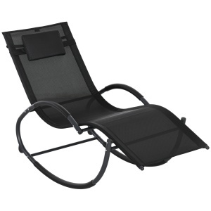Șezlong de Grădină, Balansoar cu Gravitație Zero, Șezlong Impermeabil cu Tetieră, 155x61x88 cm, Negru