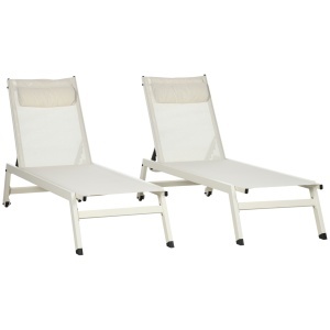 Sezlong din Aluminiu si Poliester, Set 2 Bucati Bej de Gradina cu 5 Niveluri de Inclinare, 55x195x30 cm