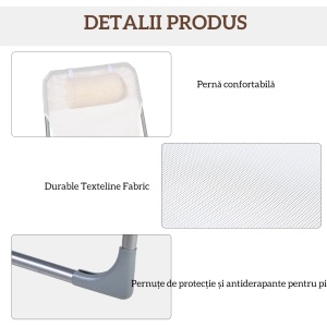 Șezlong Pliabil cu Spătar Reglabil pe 5 Niveluri și Pernă, Scaun de Grădină cu Șezut Respirabil din Texteline, pentru Plajă, Piscină, Grădină, 182x56x28 cm, Crem - Img 5