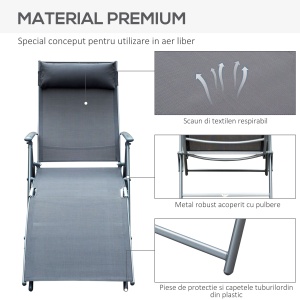 Sezlong Relax Pliabil Schelet in Metal 137x63.5x100.5cm Gri - Img 5