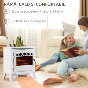 Soba Electrica de Sol cu Efect Flama Reglabila 1800W, Alb, 51x31x56cm - Img 4