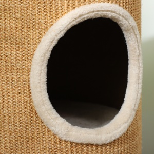 Stâlp de Zgâriat pentru Pisici cu 2 Niveluri, Înveliș din Sisal și Paturi din Pluș, Ø35x60 cm, Maro - Img 8