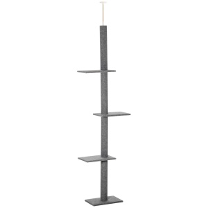 Stâlp de Zgâriat pentru Pisici pe 4 Niveluri și Fixare pe Tavan Reglabil, 43x27x228-260 cm, Gri - Img 1