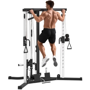 Stație de Fitness cu 15 Poziții Reglabile, Bară pentru Tracțiuni și Halteră, 170x139x200 cm, Negru - Img 1