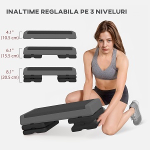 Step Aerobic Reglabil pe 3 Nivele 10/20/30 cm, Step Aerobic Antiderapant cu Capacitate 250 kg, 77x37x16 cm, Gri - Img 4