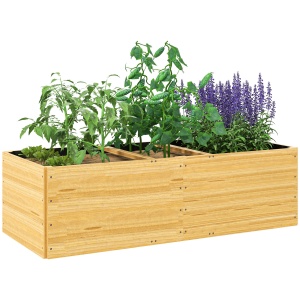 Strat de Grădină Înălțat și Adânc cu 3 Zone de Creștere și Strat de Protecție, 140x60x40 cm, Lemn Natural - Img 1