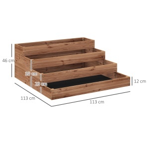 Strat Înălțat de Grădină cu 4 Niveluri, Jardinieră de Balcon cu Bază Deschisă și Căptușeală, 113x113x46 cm, Maro - Img 3