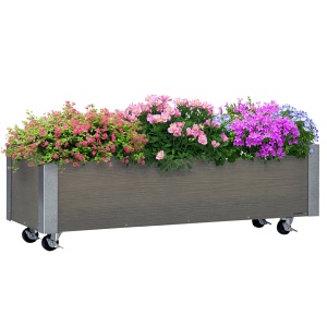 Strat Înălțat de Grădină cu Roți, Frână și Strat din Nețesut cu Orificii de Drenaj, 96x30.6x30 cm, Gri Deschis - Img 1