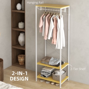 Suport 2 în 1 pentru Haine cu Depozitare Pantofi, Șină Suspendată și 2 Rafturi de Depozitare, 60x40x167.5 cm, Natural - Img 4
